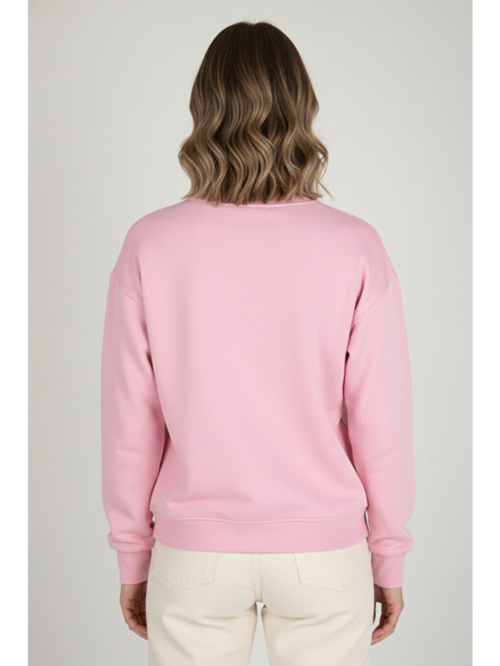 Baskılı İki İplik Sweatshirt Pembe - 27990-PEMBE-2
