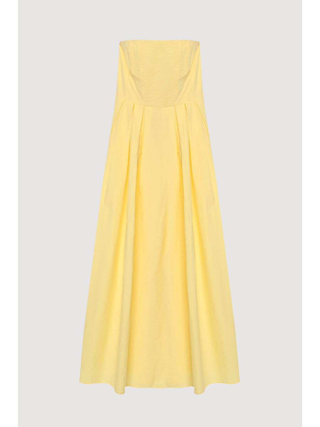Straplez Pile Detaylı Uzun Elbise Sarı