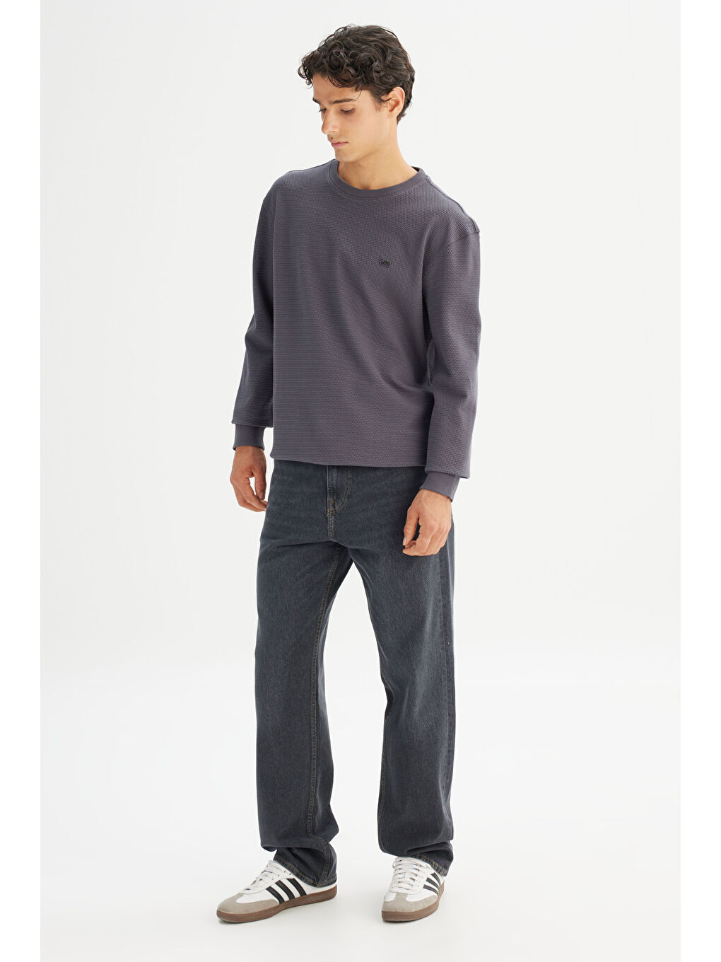 Gri %100 Pamuk Regular Fit Normal Kesim Bisiklet Yaka Logo Detaylı Sweatshirt-1