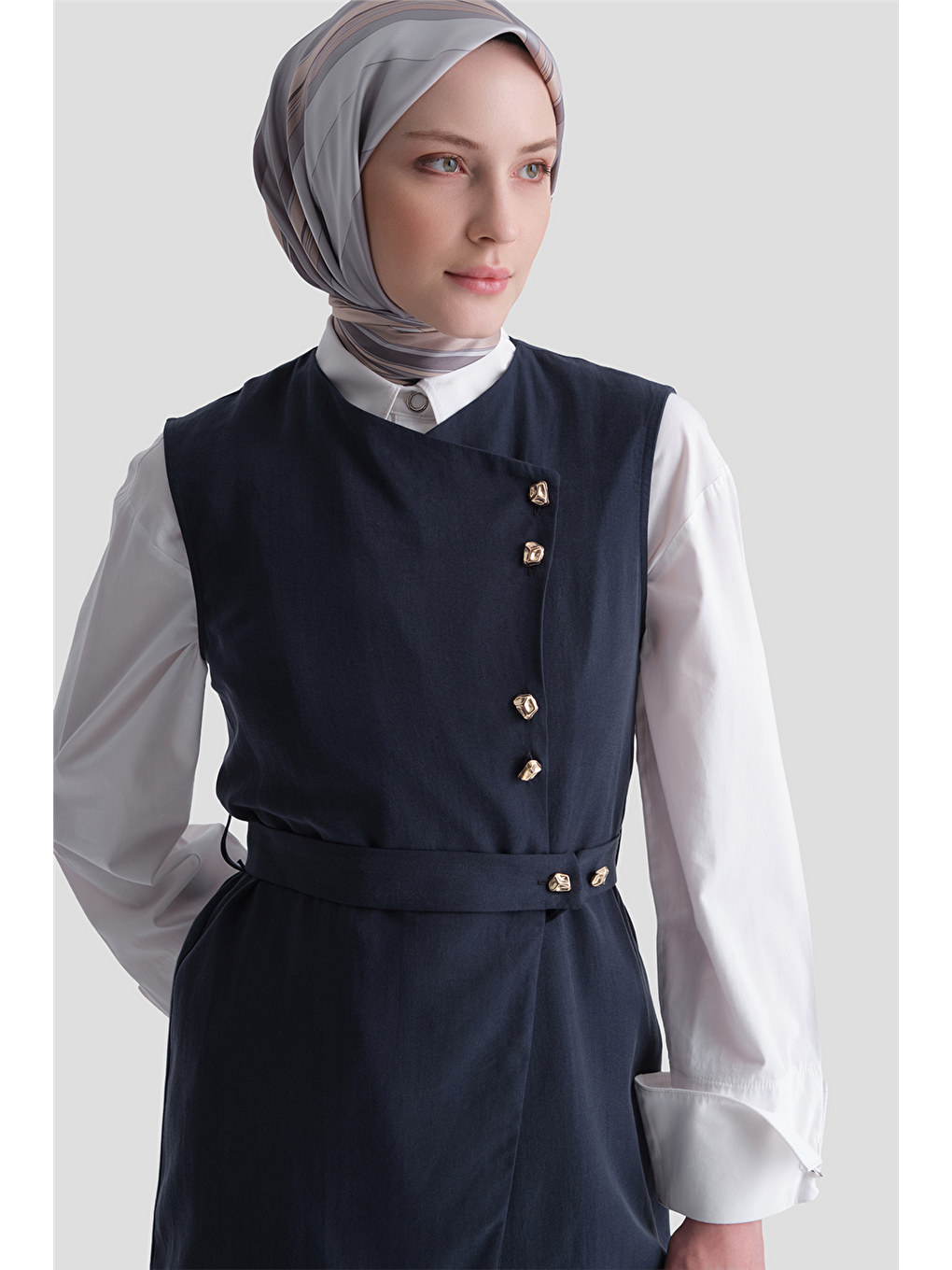 Yelekli Fitted Takım Lacivert-4