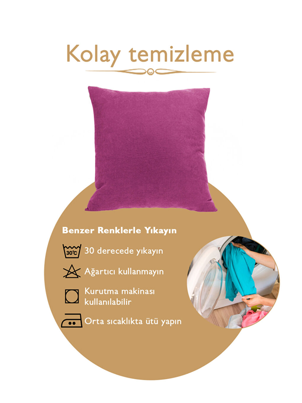 Panoroma Süet Dokulu Düz Punch (Panç) İçin Uygun Fuşya 30X50 Dekoratif Kırlent Kılıfı-2