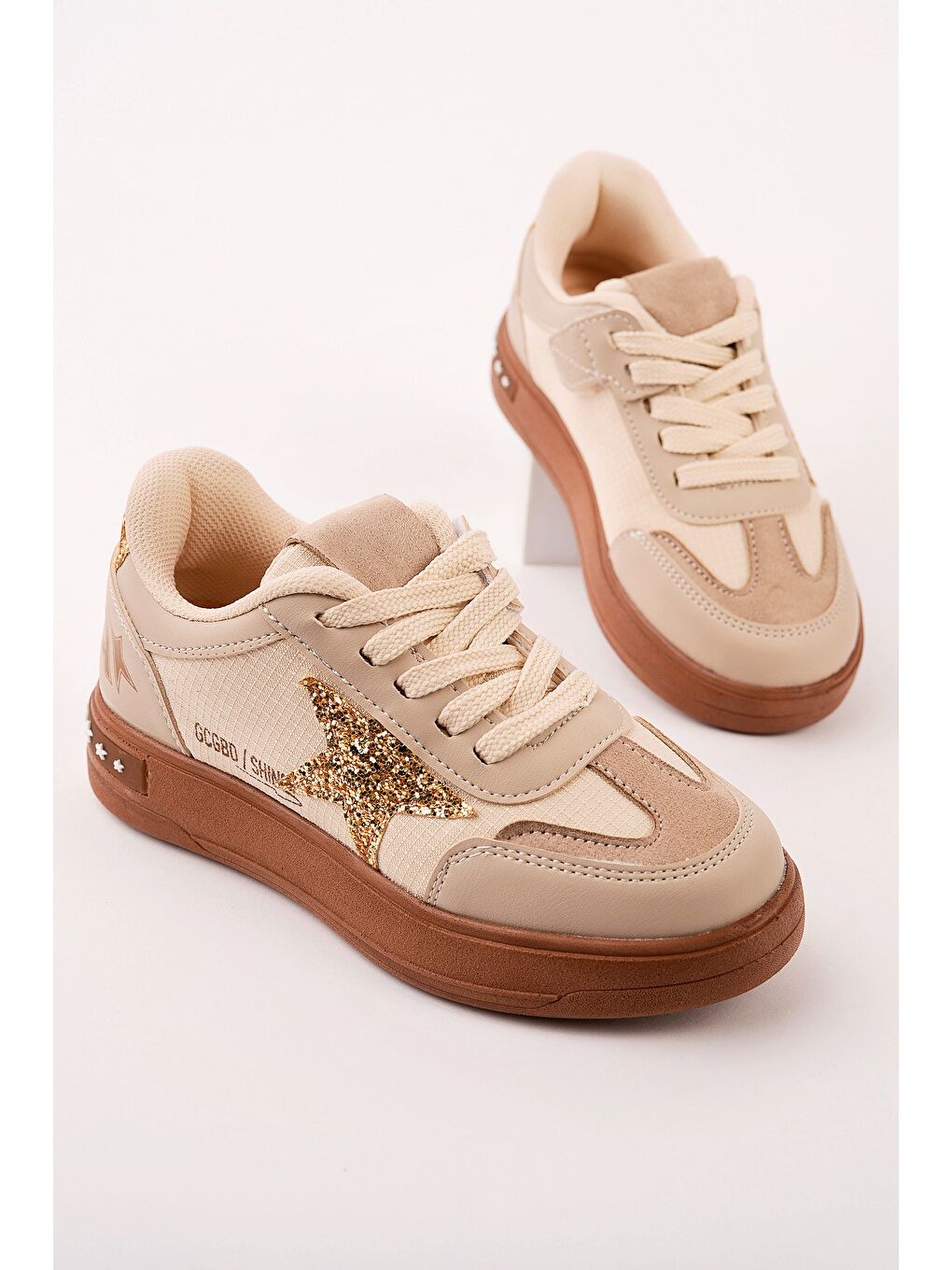 Bej GALAXY Yıldız Detaylı Bağcıklı Çocuk Günlük Sneaker Spor Ayakkabı-1