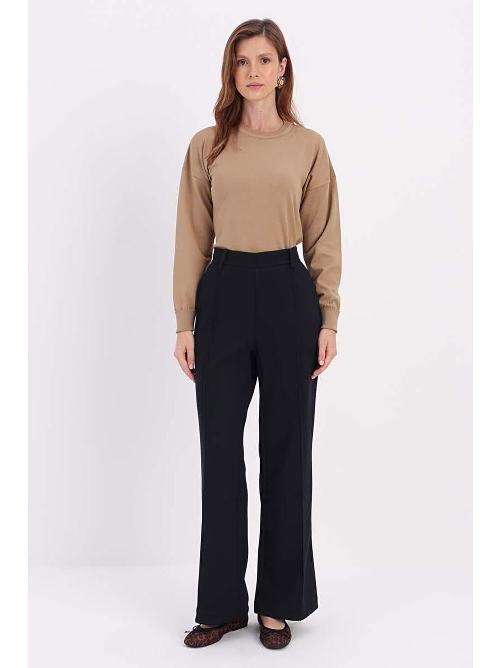 Lacivert-Nevürlü Bol Paça Pantolon-1