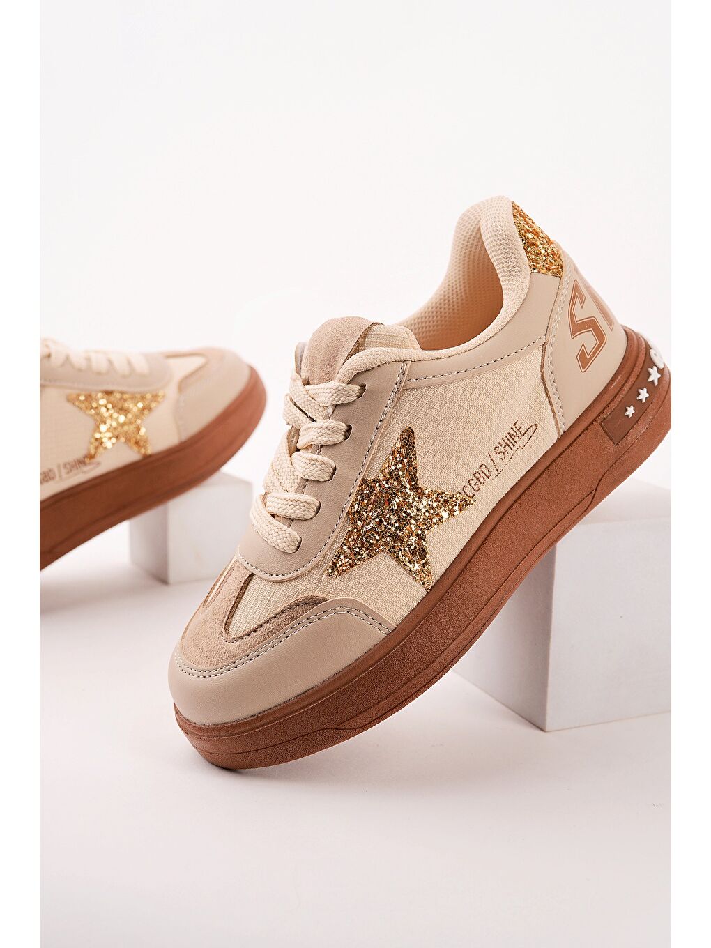 Bej GALAXY Yıldız Detaylı Bağcıklı Çocuk Günlük Sneaker Spor Ayakkabı-2