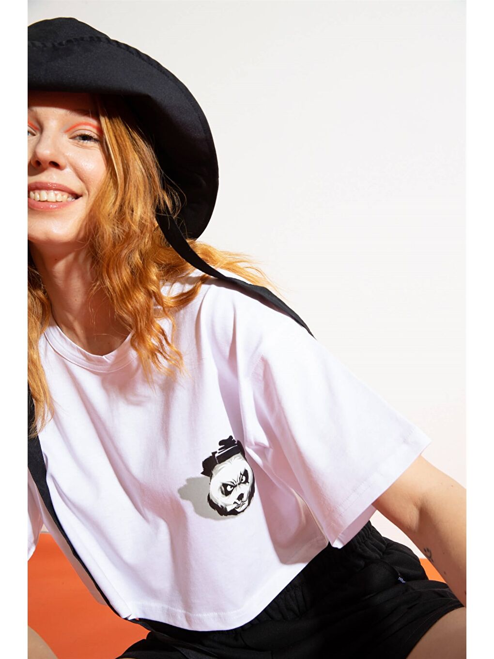Kadın Kısa Shadow Panda Beyaz T-Shirt-1