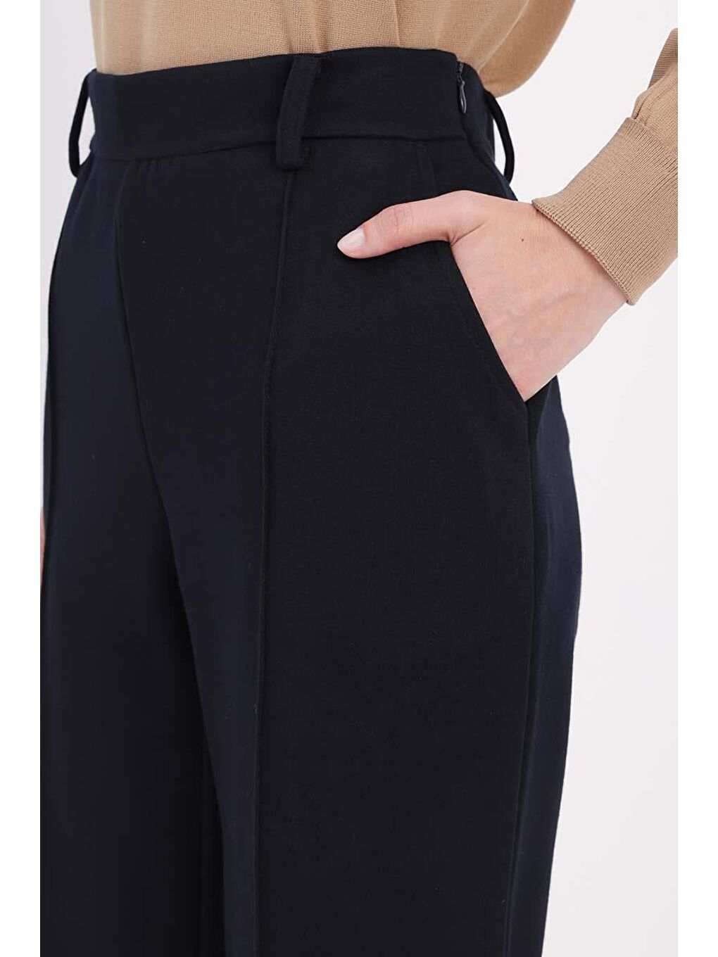 Lacivert-Nevürlü Bol Paça Pantolon-4