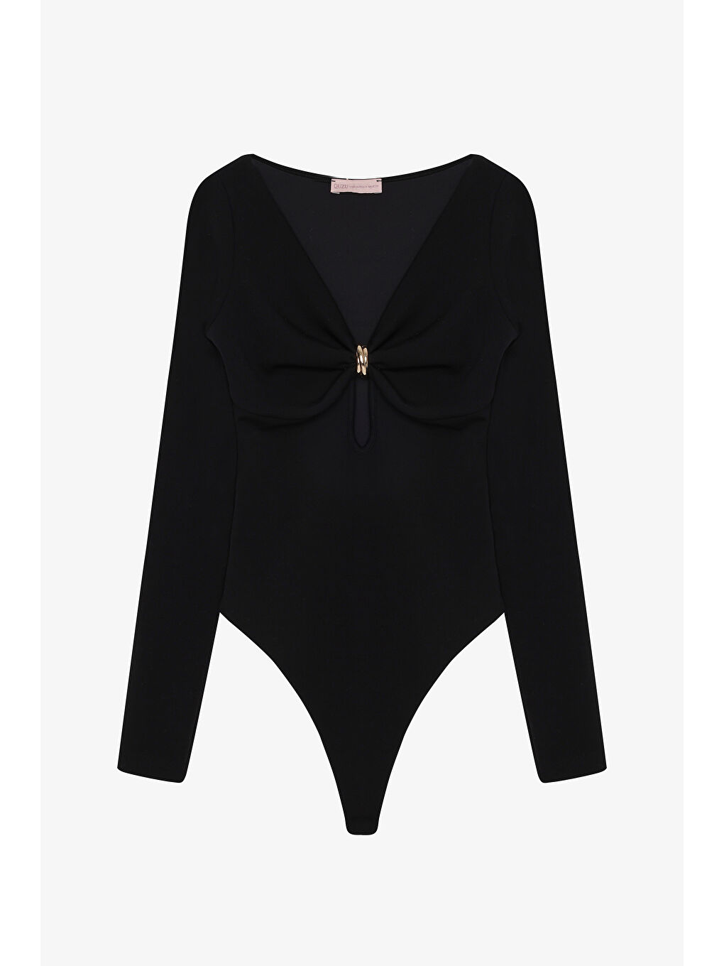Halka Aksesuarlı Uzun Kollu Bodysuit Siyah