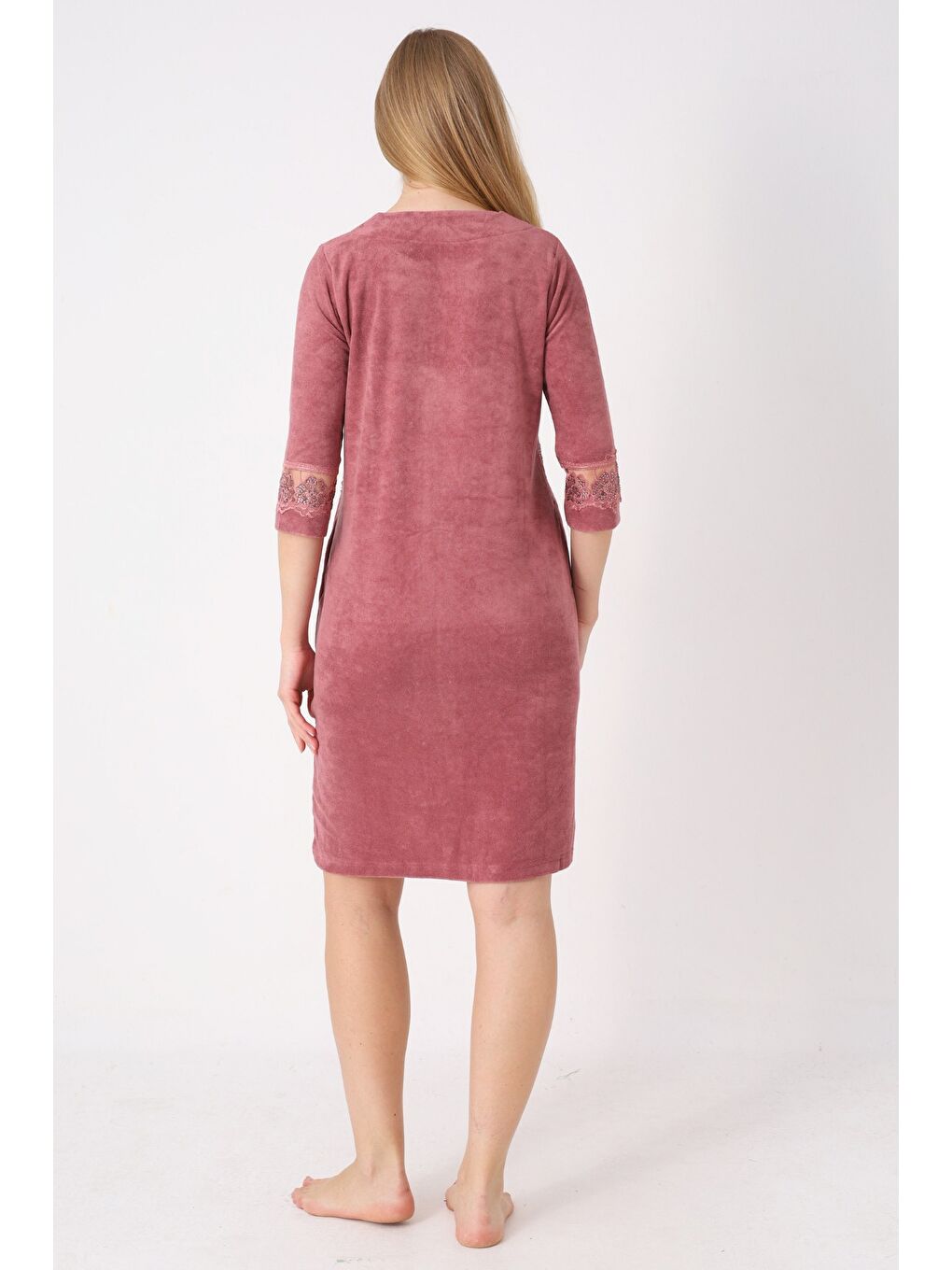 Kahverengi Kiremit Fermuarlı Dantelli Cepli Pamuklu Havlu Truvakar Kollu Elbise-3