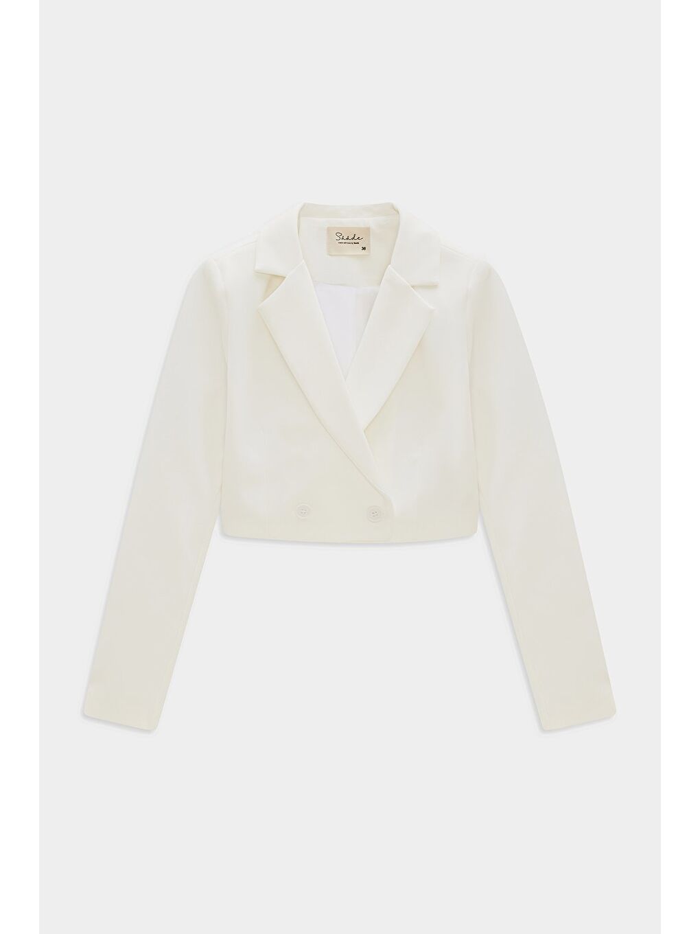 Ekru Kadın Regular Fit Kruvaze Kapama Dokuma Crop Blazer Ceket -Şık & Spor-5