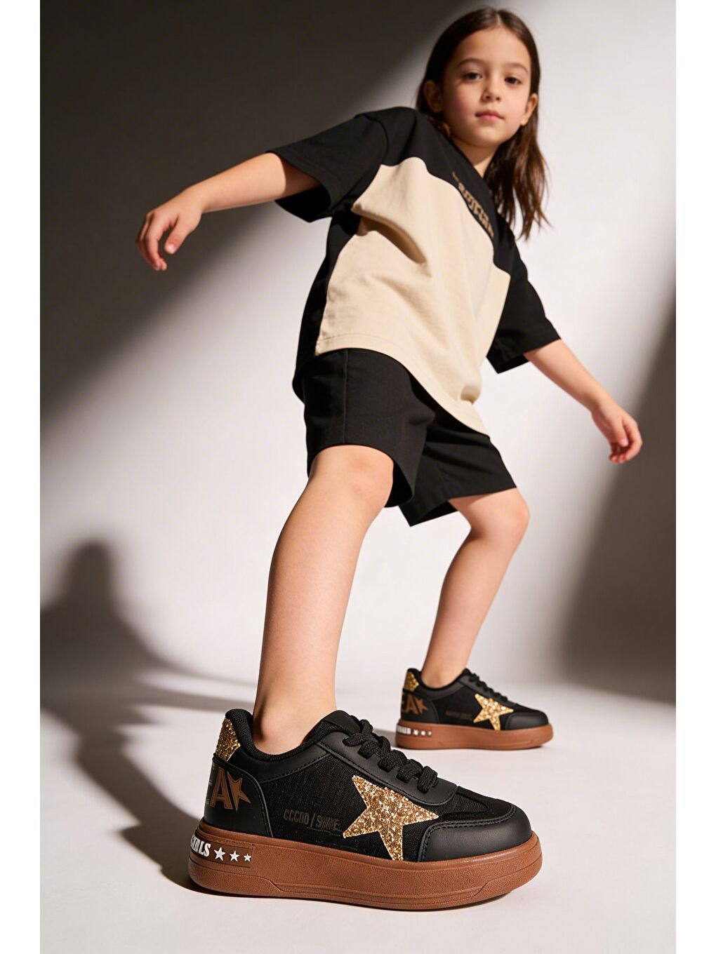 Siyah GALAXY Yıldız Detaylı Bağcıklı Çocuk Günlük Sneaker Spor Ayakkabı-5