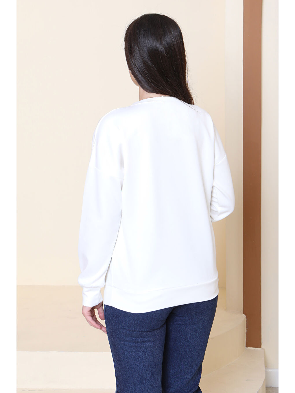 Omuz Çiçek Nakışlı Modal Sweatshirt Beyaz - 27883-BEYAZ-3