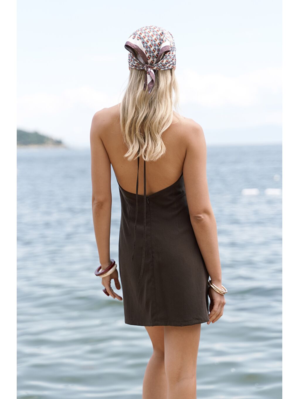 Kahverengi Breagha Bağlamalı Kahve Mini Elbise-4