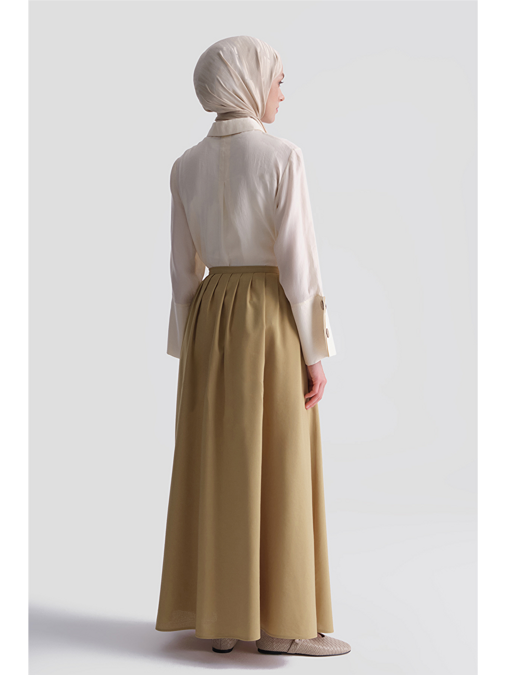 Kahverengi Pileli Viskon Etek Camel-4
