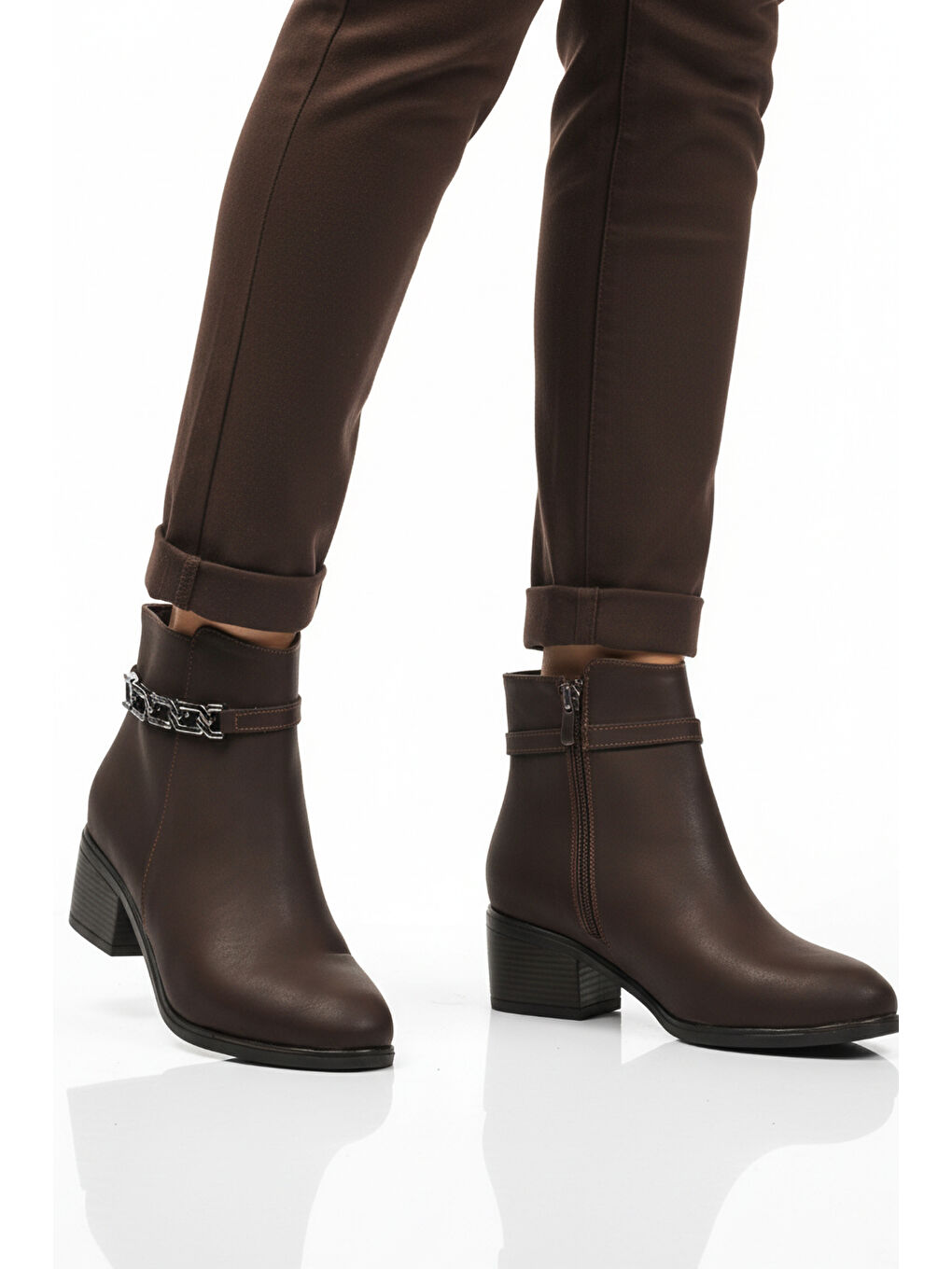 Kahverengi Kahve Zümrüt Fermuarlı Polarlı Kadın Topuklu Bot 325131 Z