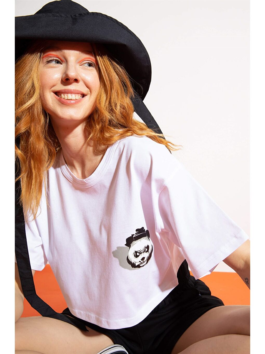 Kadın Kısa Shadow Panda Beyaz T-Shirt-2