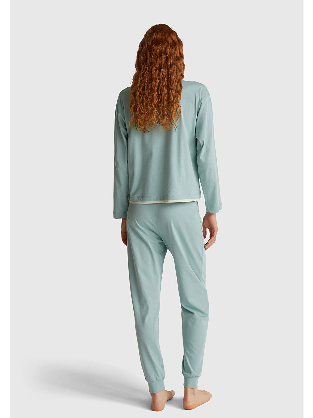 Kadın Açık Yeşil %100 Pamuk Mickey Baskılı Kısa Kollu Pijama Takımı-2