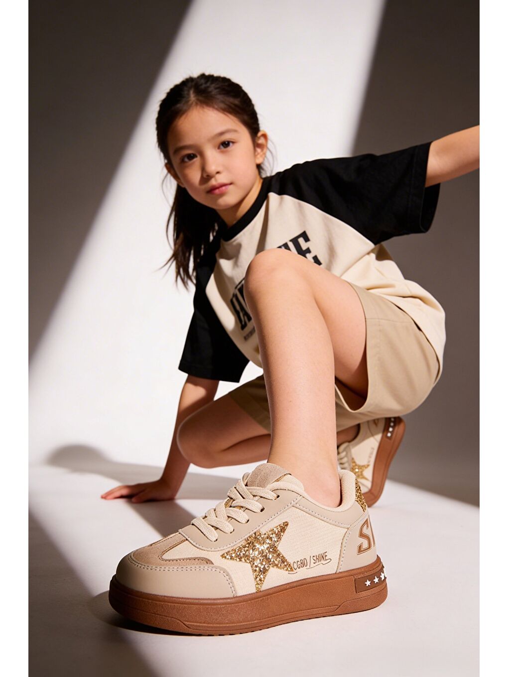 Bej GALAXY Yıldız Detaylı Bağcıklı Çocuk Günlük Sneaker Spor Ayakkabı-5