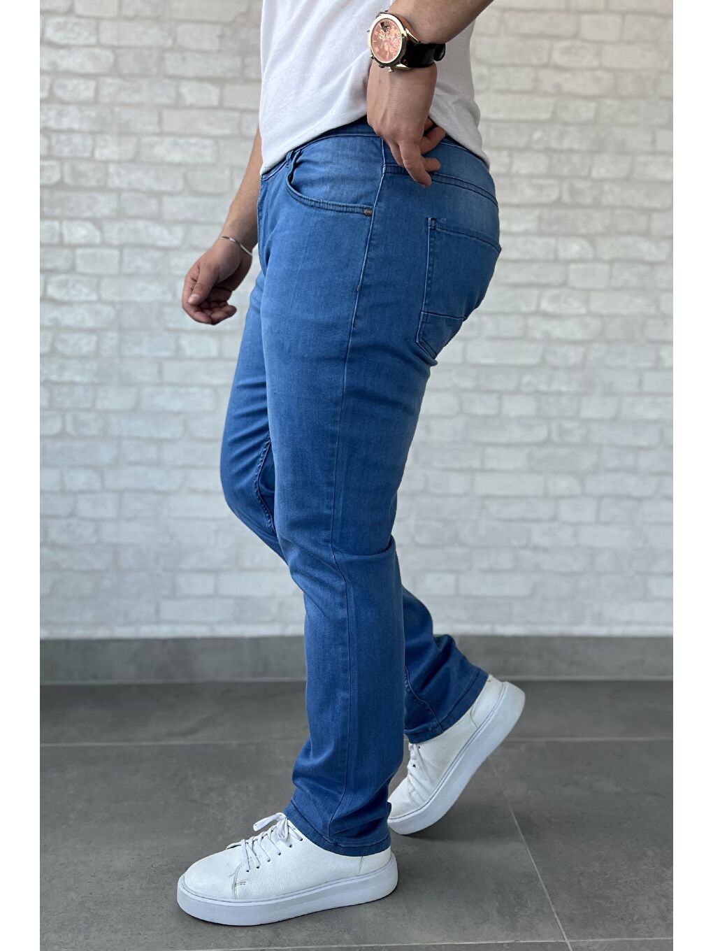 Mavi Erkek Elastanlı Fermuarlı Jean Pantolon-1