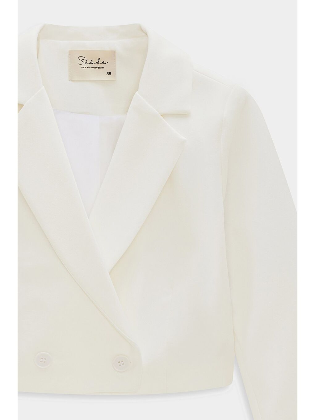 Ekru Kadın Regular Fit Kruvaze Kapama Dokuma Crop Blazer Ceket -Şık & Spor-6