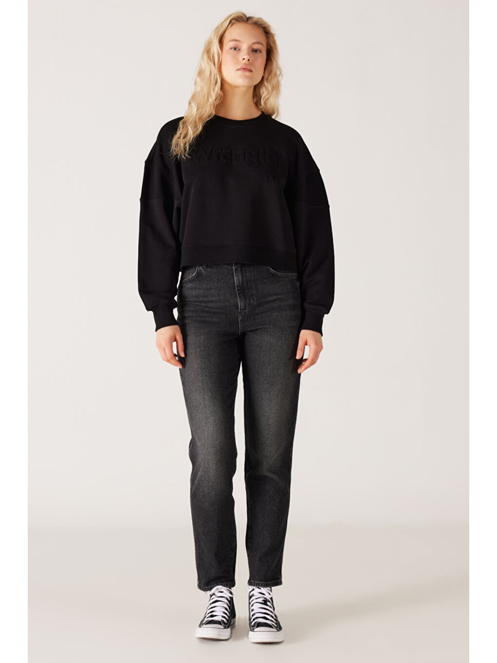 Relaxed Fit Geniş Kesim %100 Pamuk Siyah Sweatshirt-5