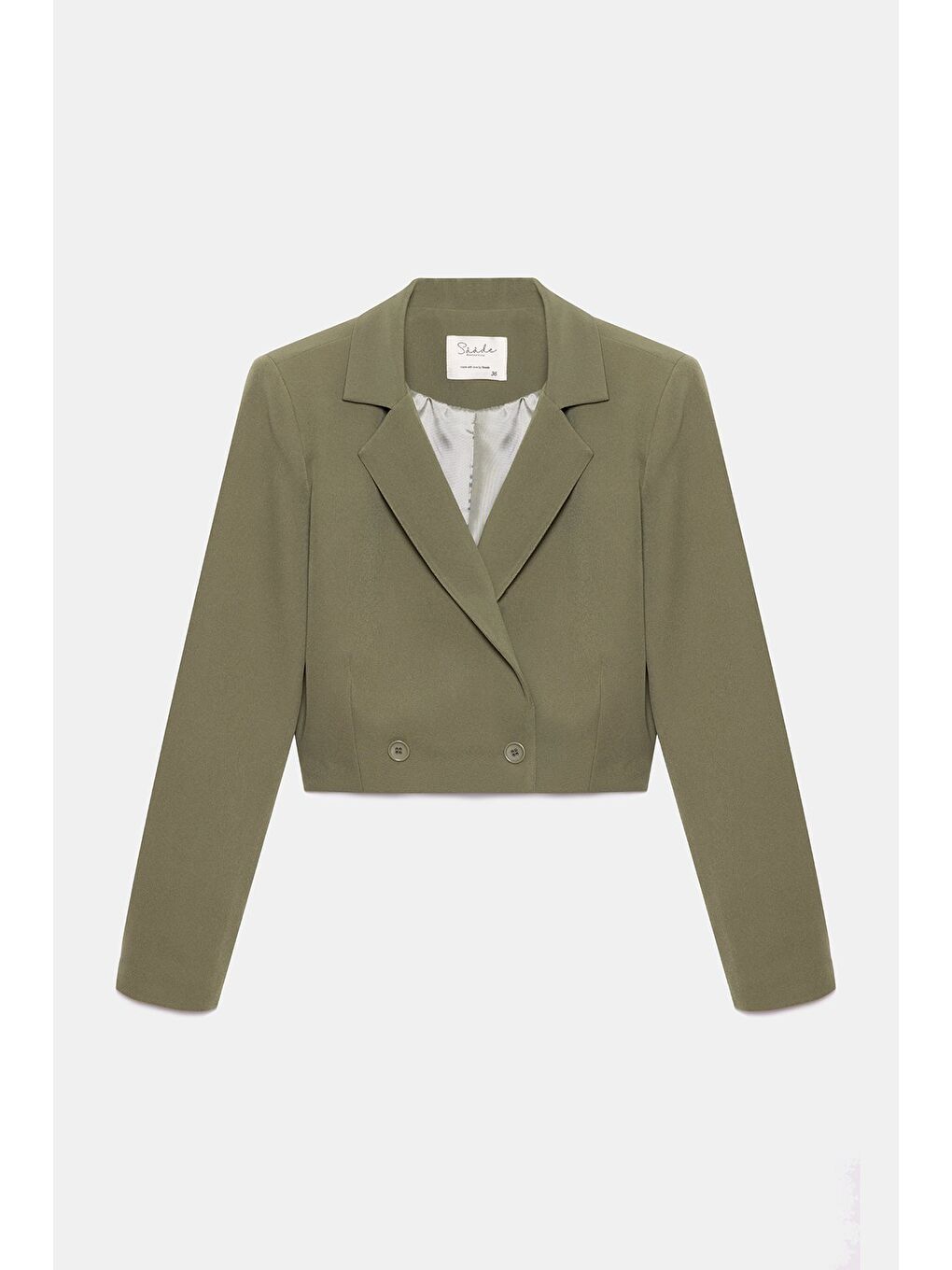 Haki Kadın Regular Fit Kruvaze Kapama Dokuma Crop Blazer Ceket -Şık & Spor