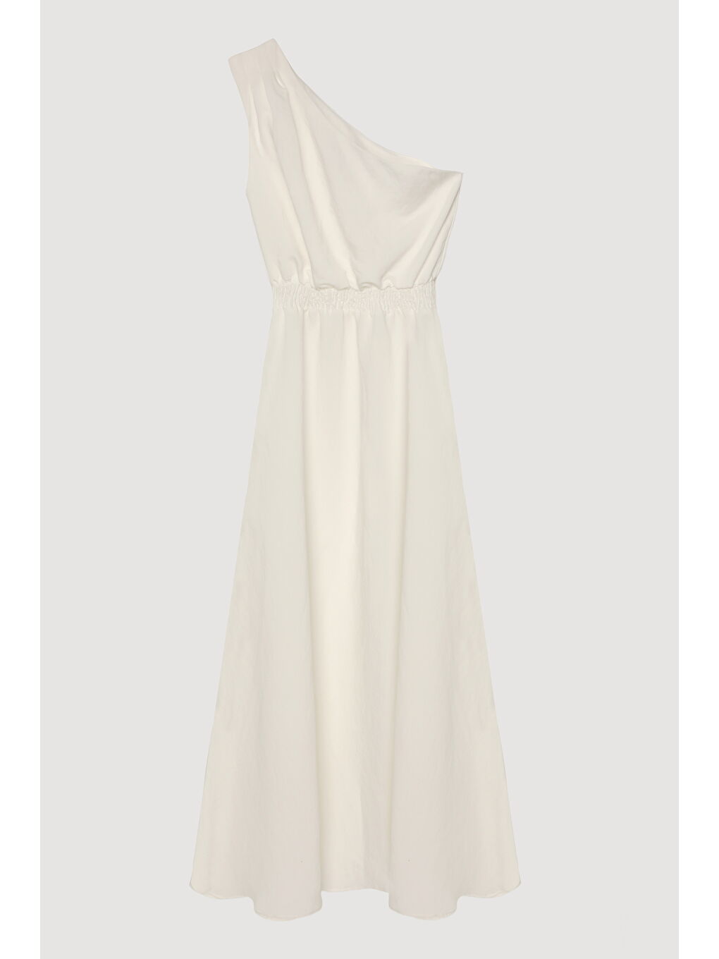 Beli Lastikli Tek Omuz Midi Elbise Ekru