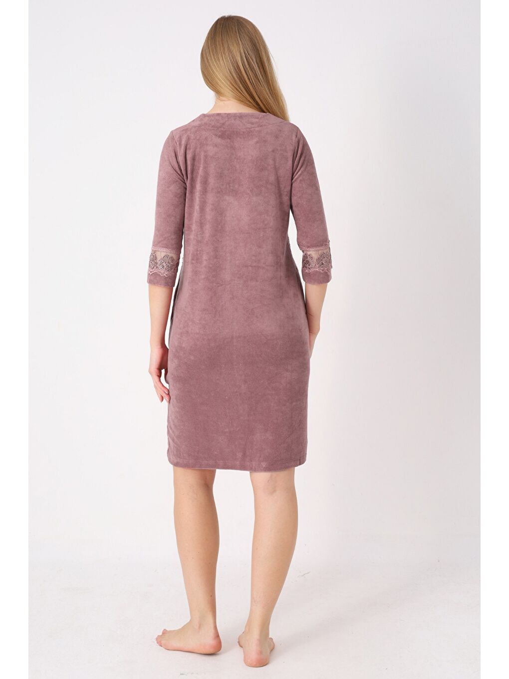 Antrasit Kiremit Fermuarlı Dantelli Cepli Pamuklu Havlu Truvakar Kollu Elbise-3