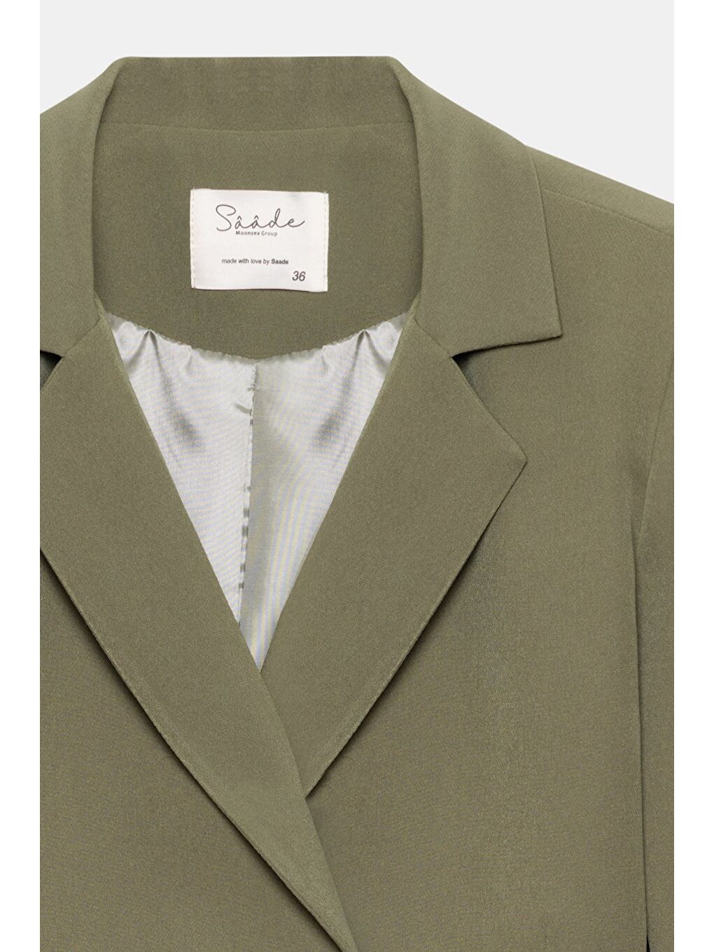 Haki Kadın Regular Fit Kruvaze Kapama Dokuma Crop Blazer Ceket -Şık & Spor-1