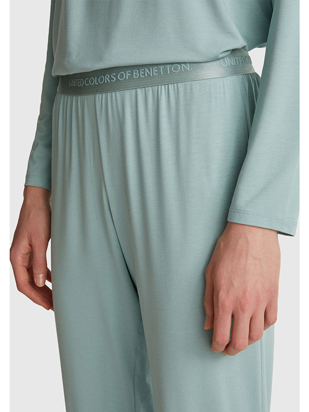 Kadın Açık Yeşil Modal Karışımlı Beli Logolu Pijama Altı-5