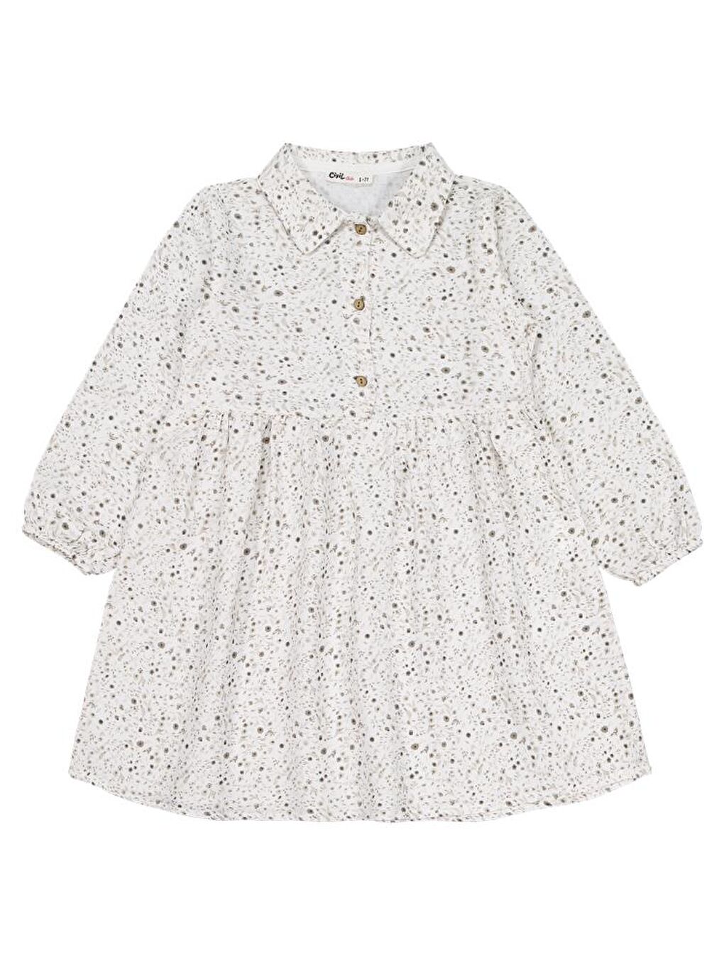 Ekru Girls Desenli 6-9 Yaş Elbise