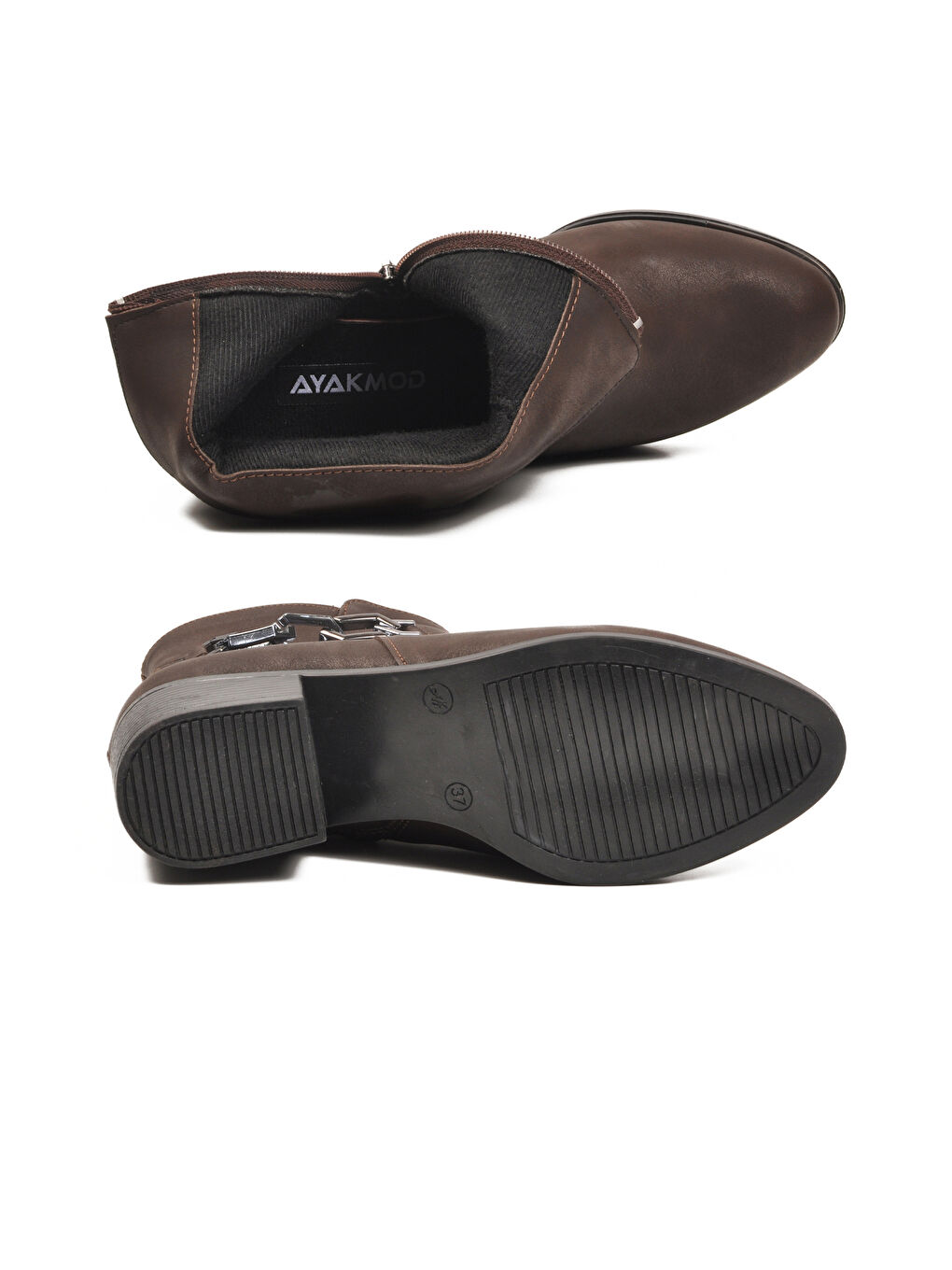 Kahverengi Kahve Zümrüt Fermuarlı Polarlı Kadın Topuklu Bot 325131 Z-4