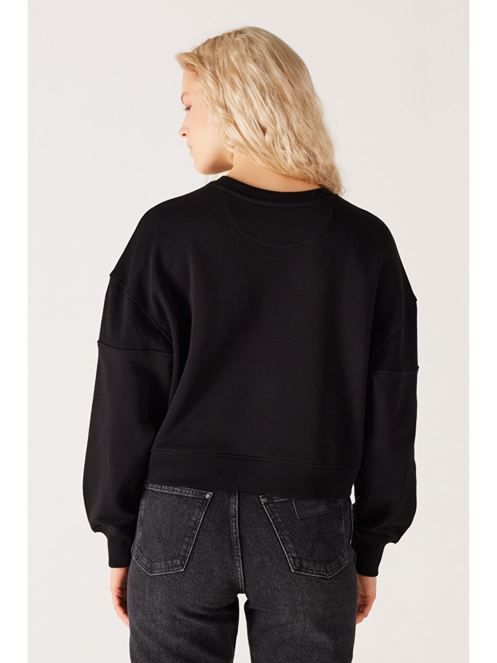 Relaxed Fit Geniş Kesim %100 Pamuk Siyah Sweatshirt-6