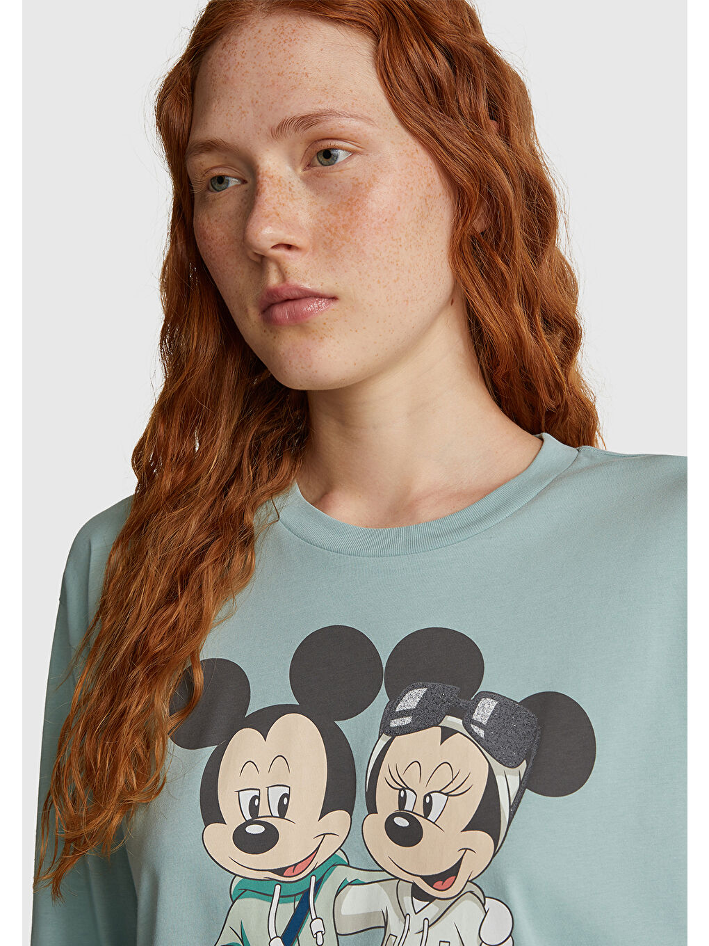 Kadın Açık Yeşil %100 Pamuk Mickey Baskılı Kısa Kollu Pijama Takımı-5