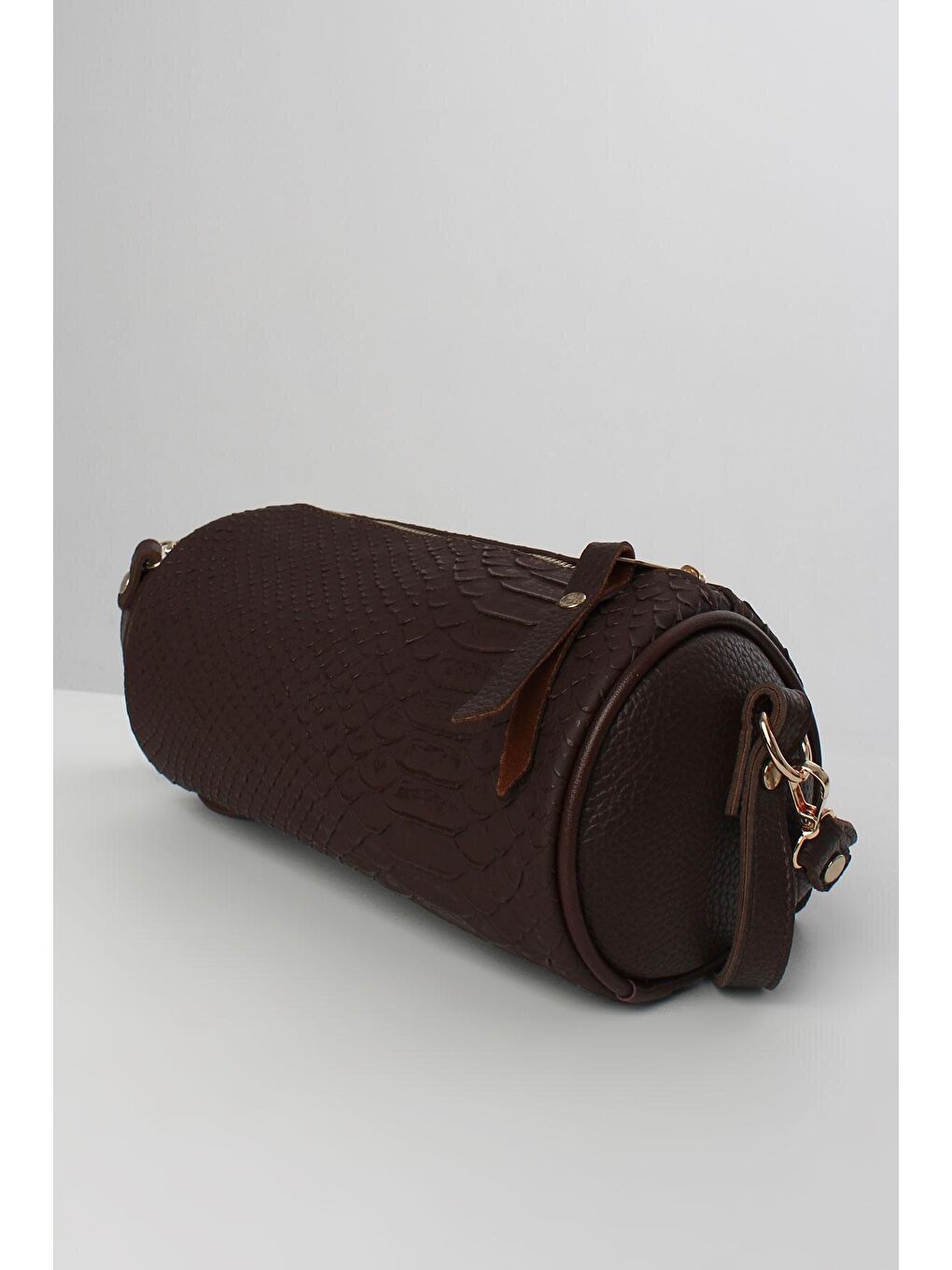 Kahverengi Kahve Çapraz Askılı Desenli Silindir Omuz Çantası-1