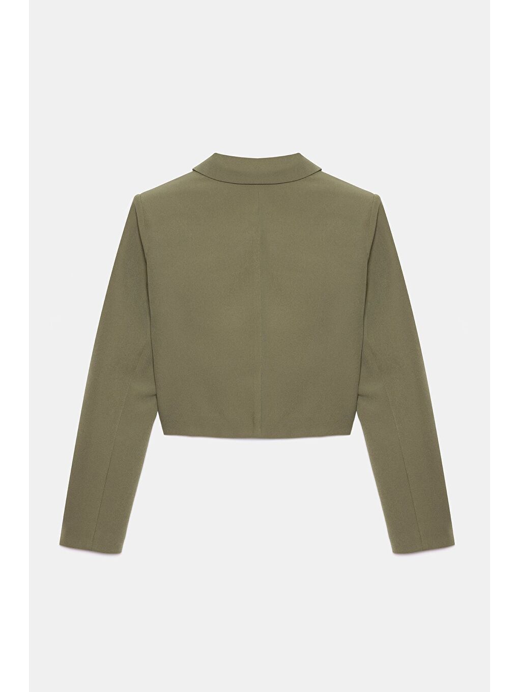 Haki Kadın Regular Fit Kruvaze Kapama Dokuma Crop Blazer Ceket -Şık & Spor-4