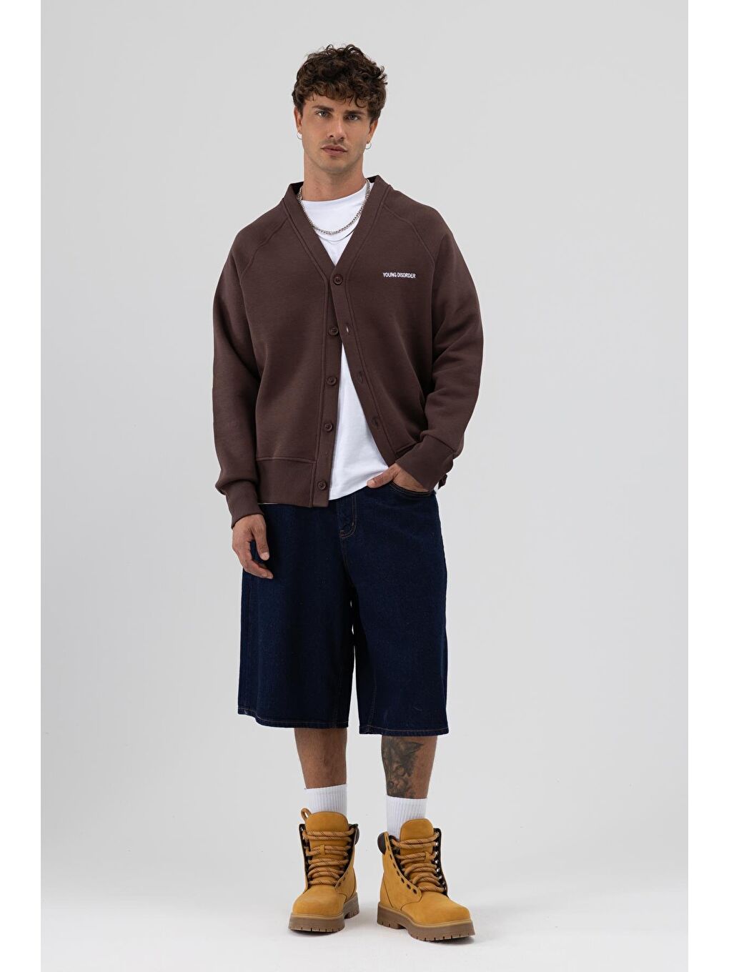 Kahverengi Oversize Düğmeli Sweatshirt Kahve