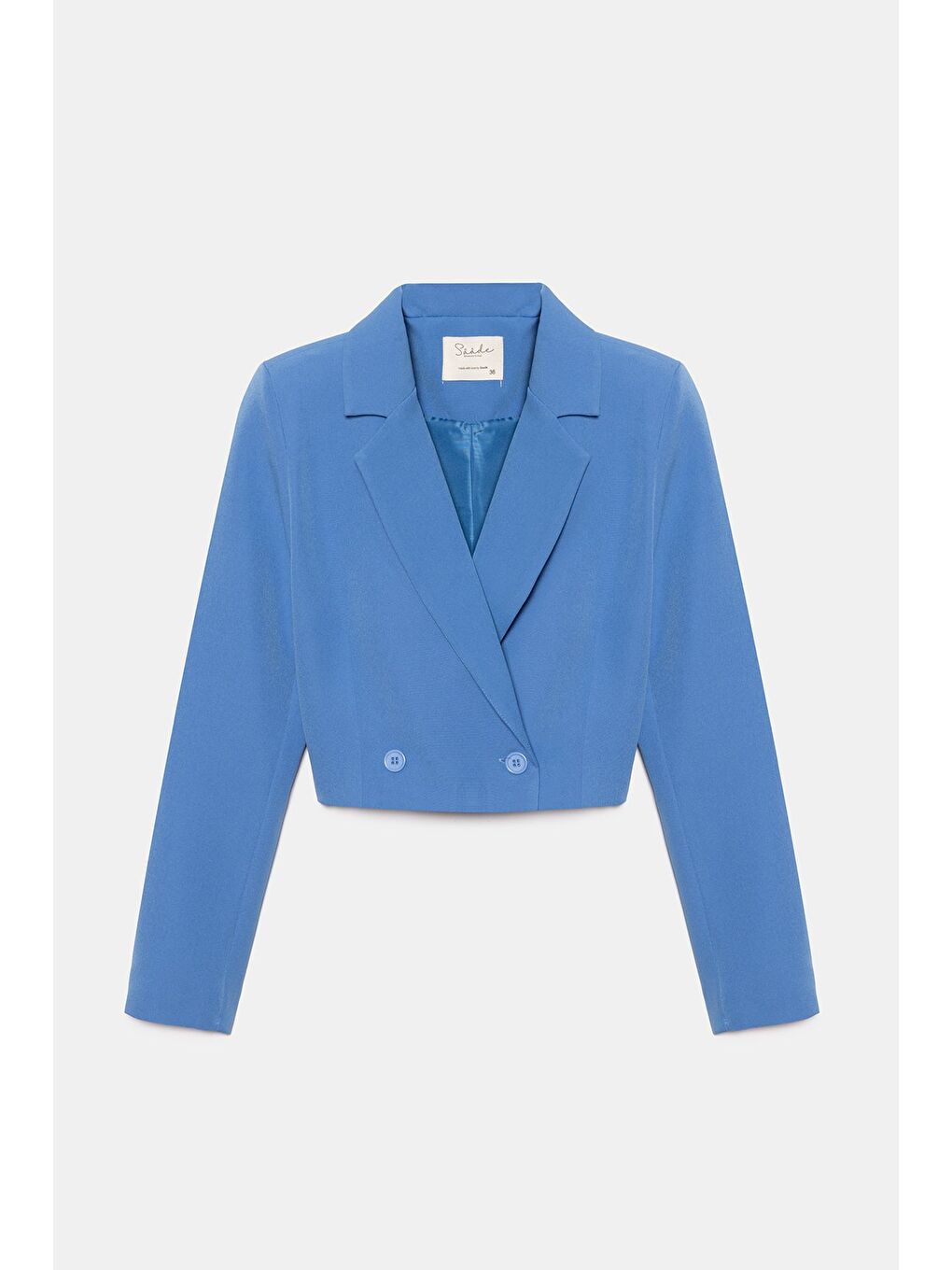 İndigo Kadın Regular Fit Kruvaze Kapama Dokuma Crop Blazer Ceket -Şık & Spor