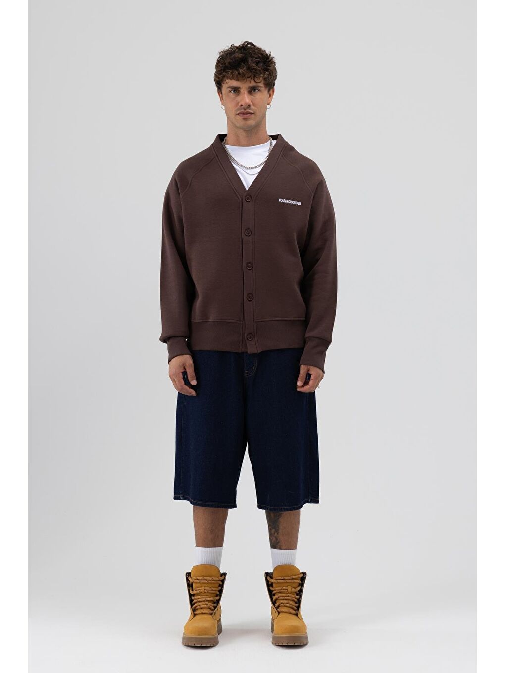 Kahverengi Oversize Düğmeli Sweatshirt Kahve-1