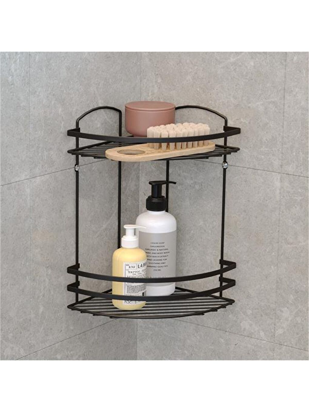 2 Katlı Lamalı Banyo Köşe Rafı - Siyah