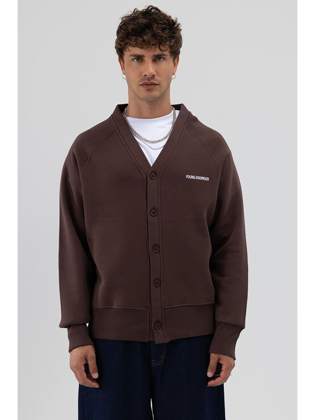 Kahverengi Oversize Düğmeli Sweatshirt Kahve-2