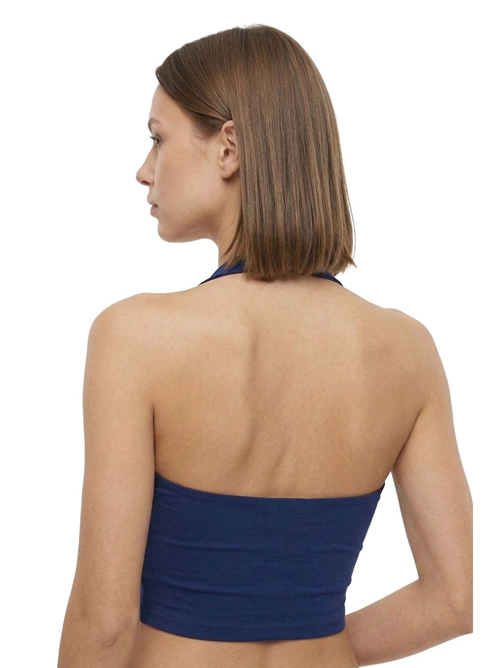 Lacivert Viskon Halter Yaka Sırt Dekolteli Kadın Crop Atlet-2