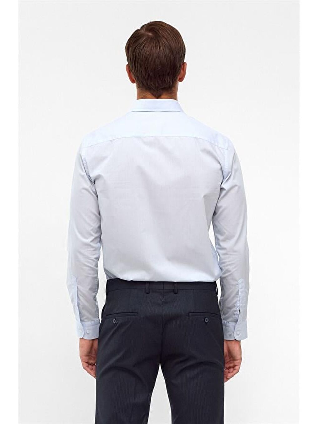 Buz Mavi Slim Düz Klasik Yaka Gömlek-3