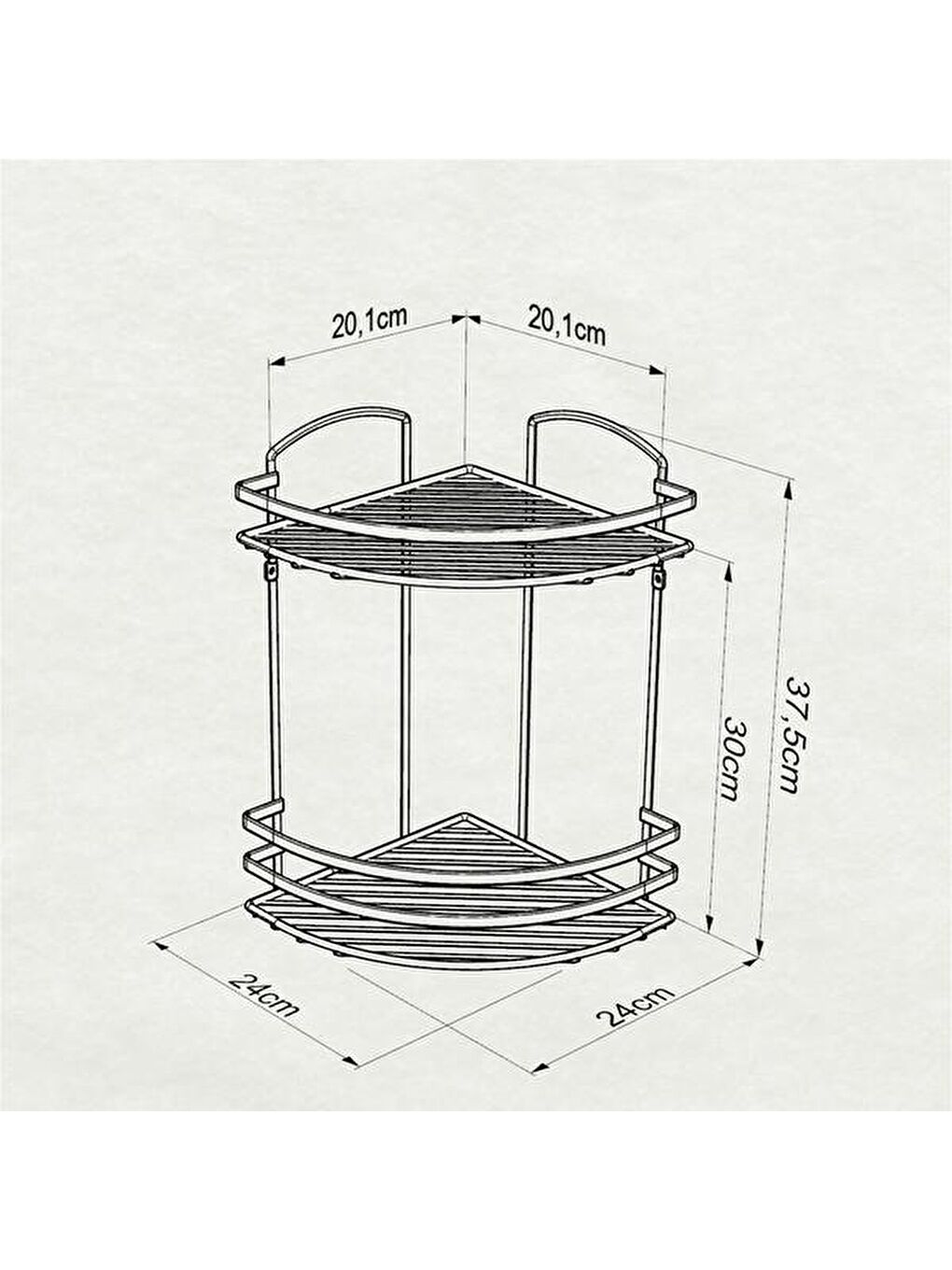2 Katlı Lamalı Banyo Köşe Rafı - Siyah-4