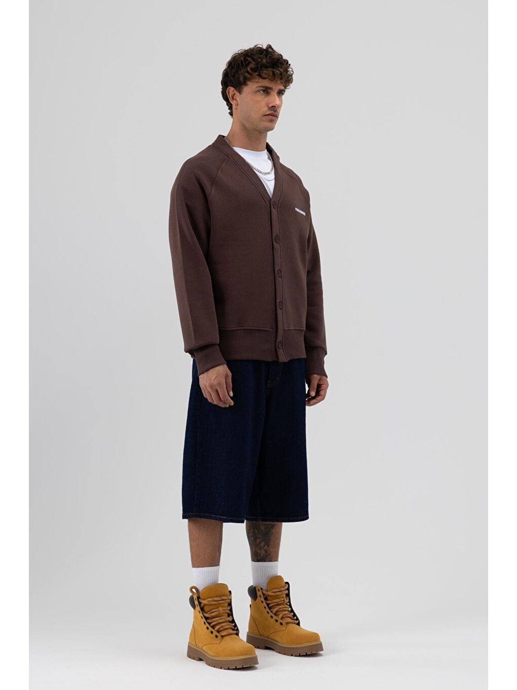 Kahverengi Oversize Düğmeli Sweatshirt Kahve-3