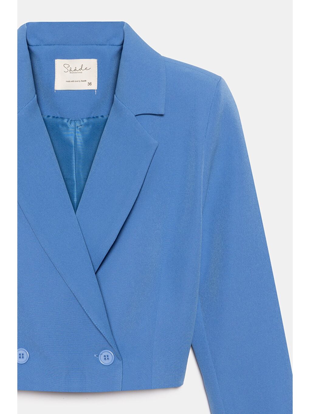 İndigo Kadın Regular Fit Kruvaze Kapama Dokuma Crop Blazer Ceket -Şık & Spor-1