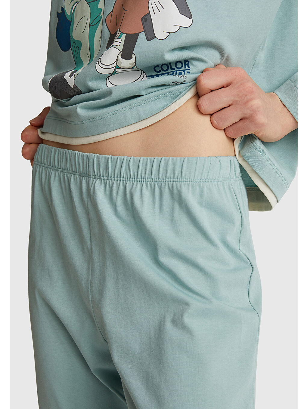 Kadın Açık Yeşil %100 Pamuk Mickey Baskılı Kısa Kollu Pijama Takımı-6