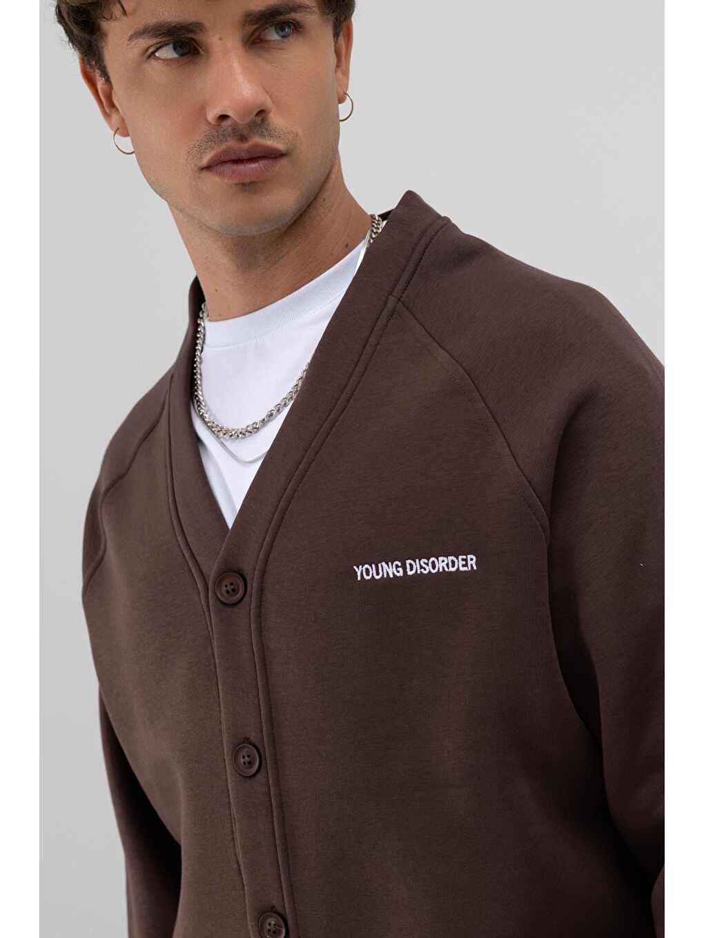 Kahverengi Oversize Düğmeli Sweatshirt Kahve-4