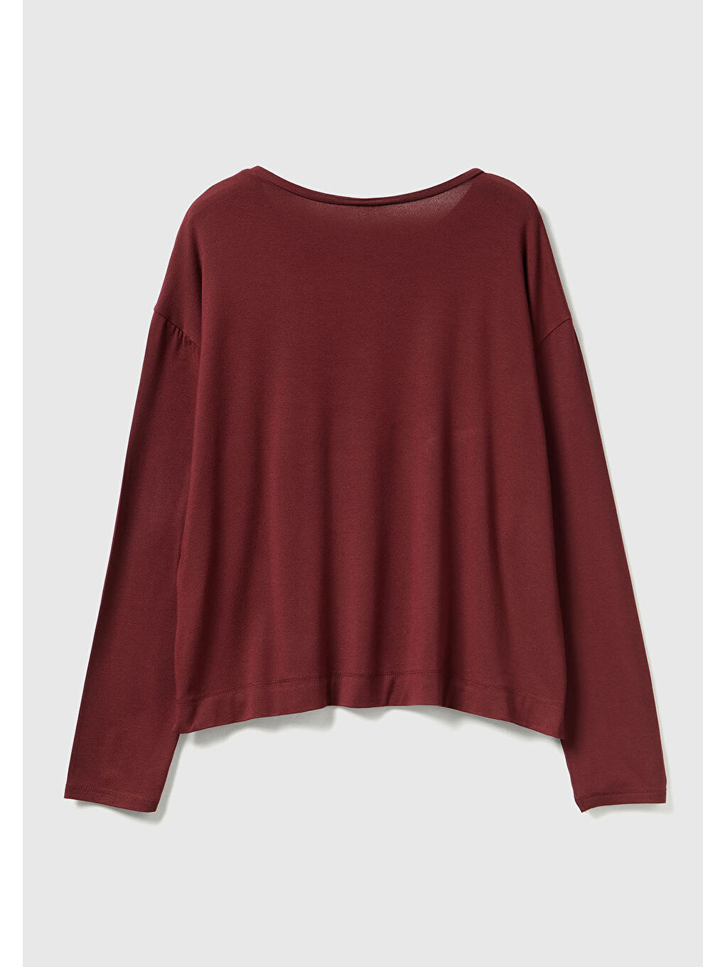 Kadın Bordo Modal Karışımlı Yırtmaçlı Bisiklet Yaka Pijama Üstü-1