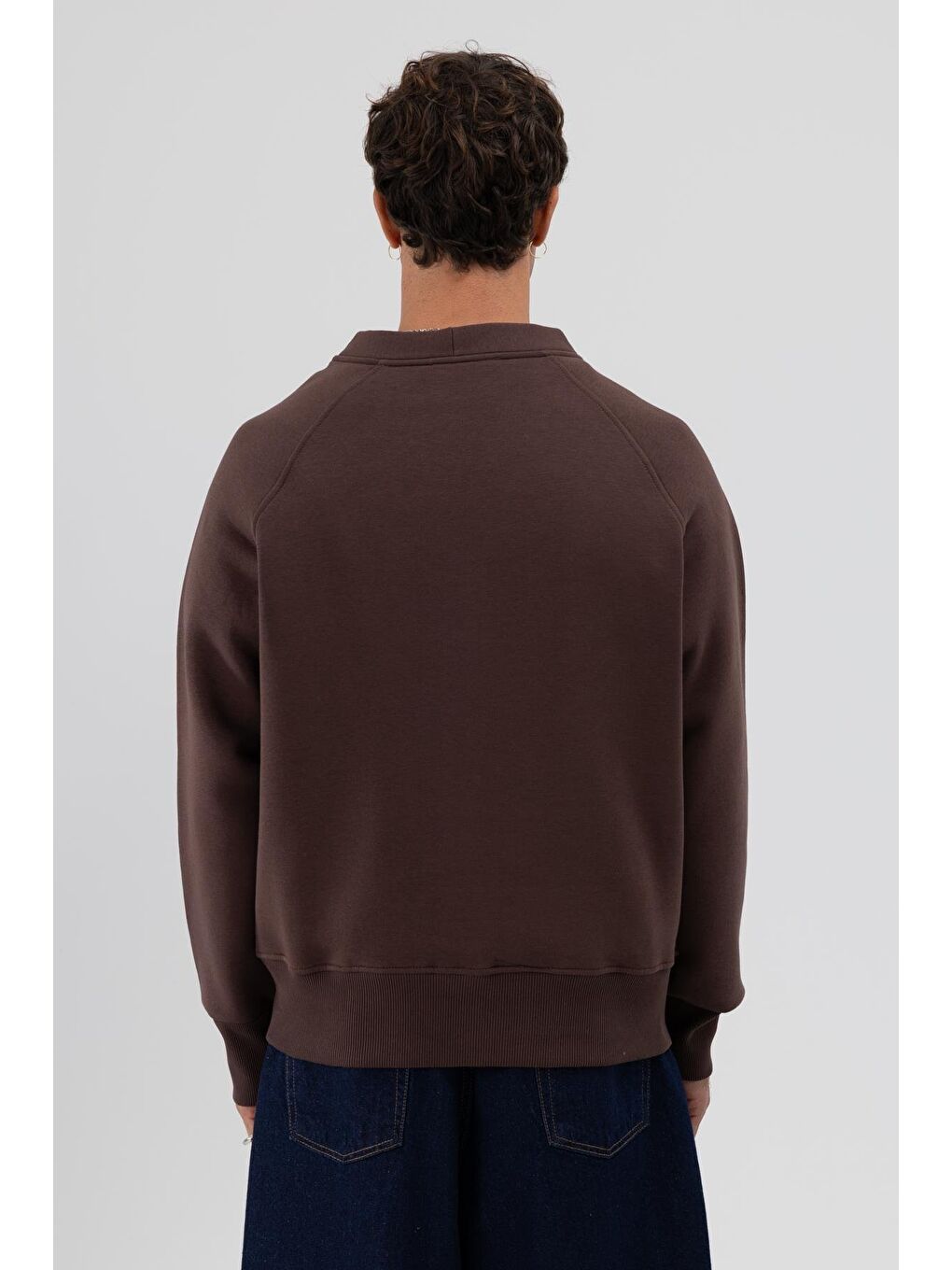 Kahverengi Oversize Düğmeli Sweatshirt Kahve-5