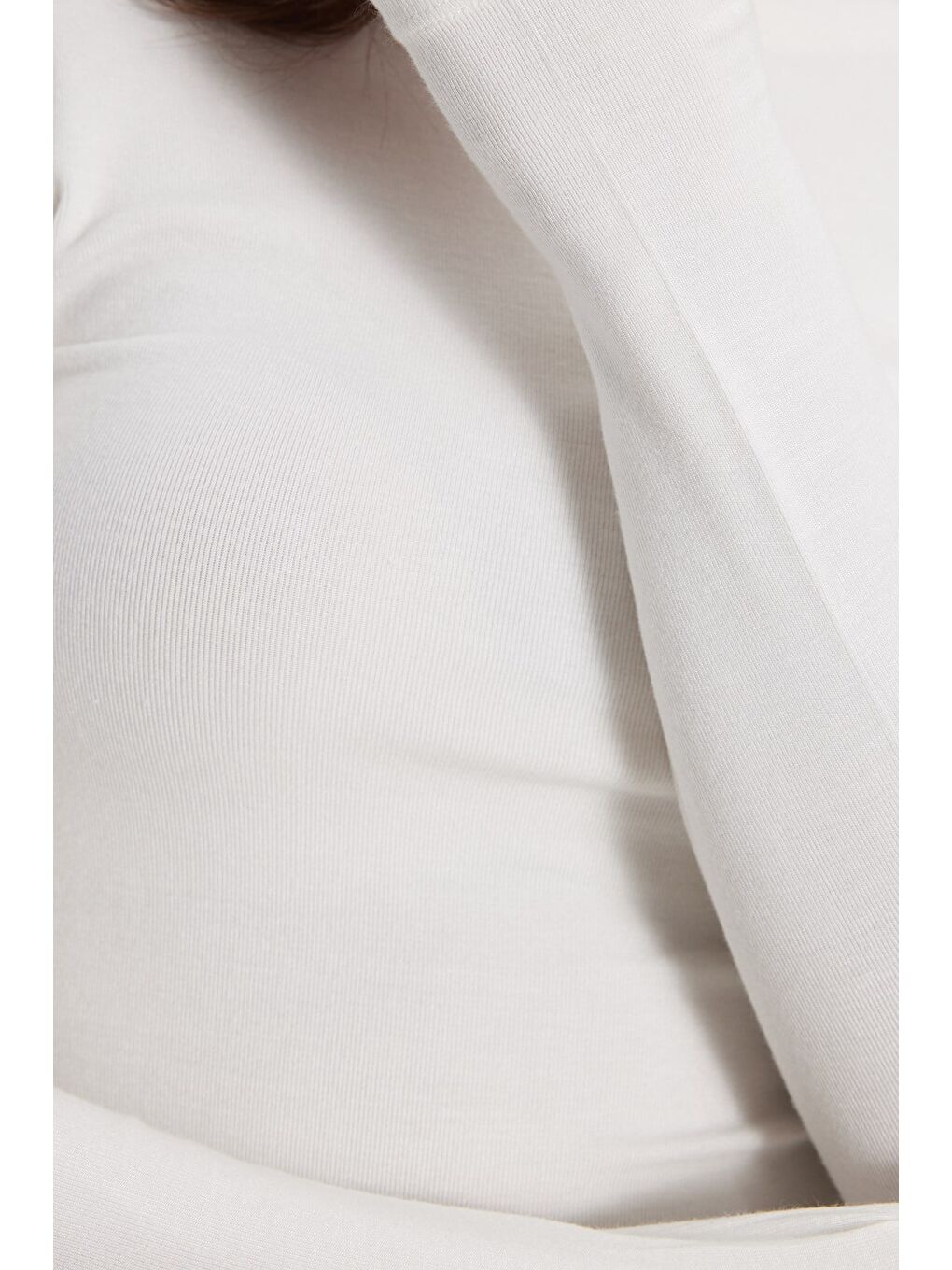 Kadın Slim Fit Dar Kesim Pamuklu Kayık Yaka Uzun Kollu Beyaz Bluz-5